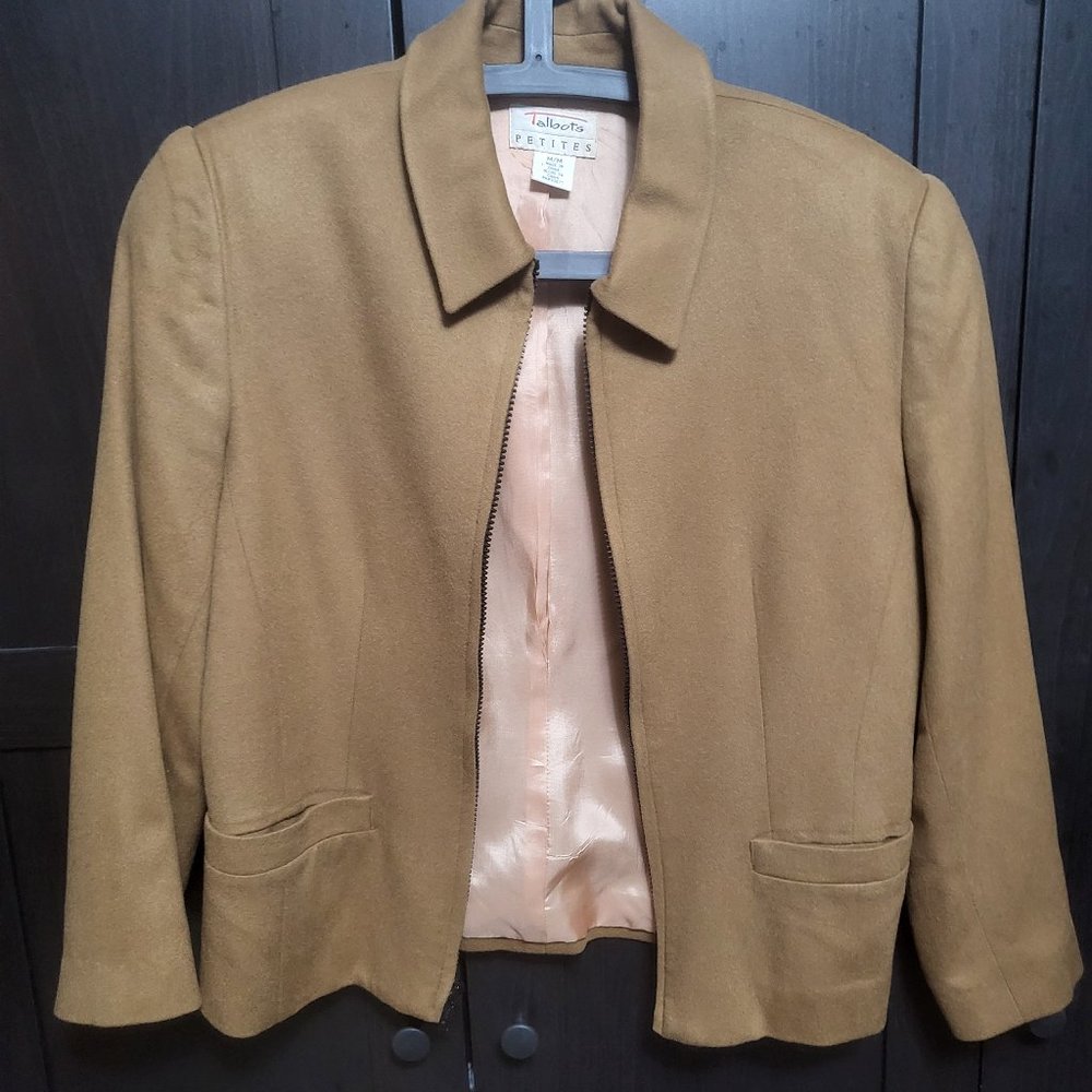 Talbots Petites Waist Length Beige Cashmere Coat Size M